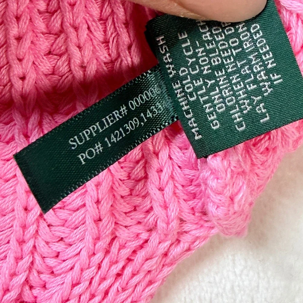 Lauren Ralph Lauren Hot Pink Ribbed Cotton Knit Sweater 3/4 Sleeve Small